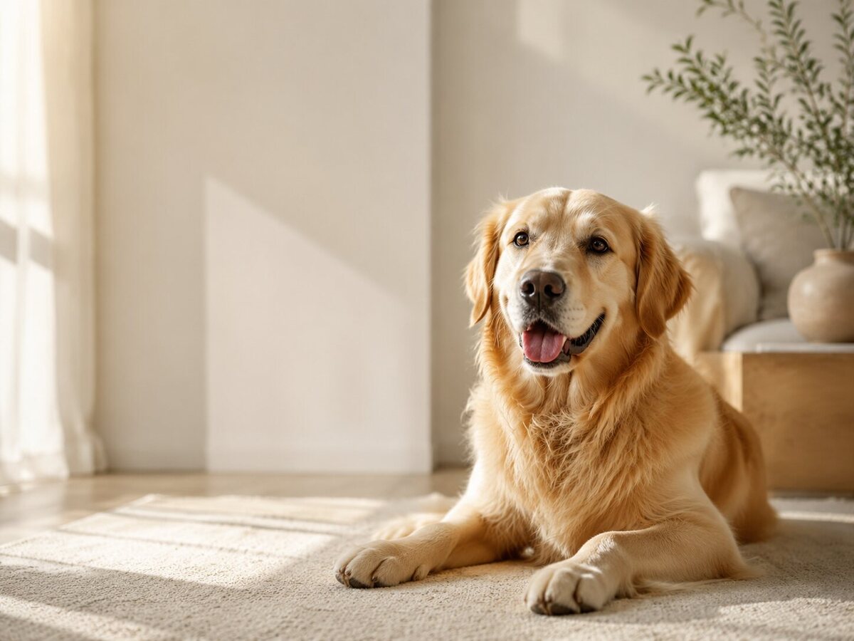 Cane sereno in casa nella sua routine quotidiana